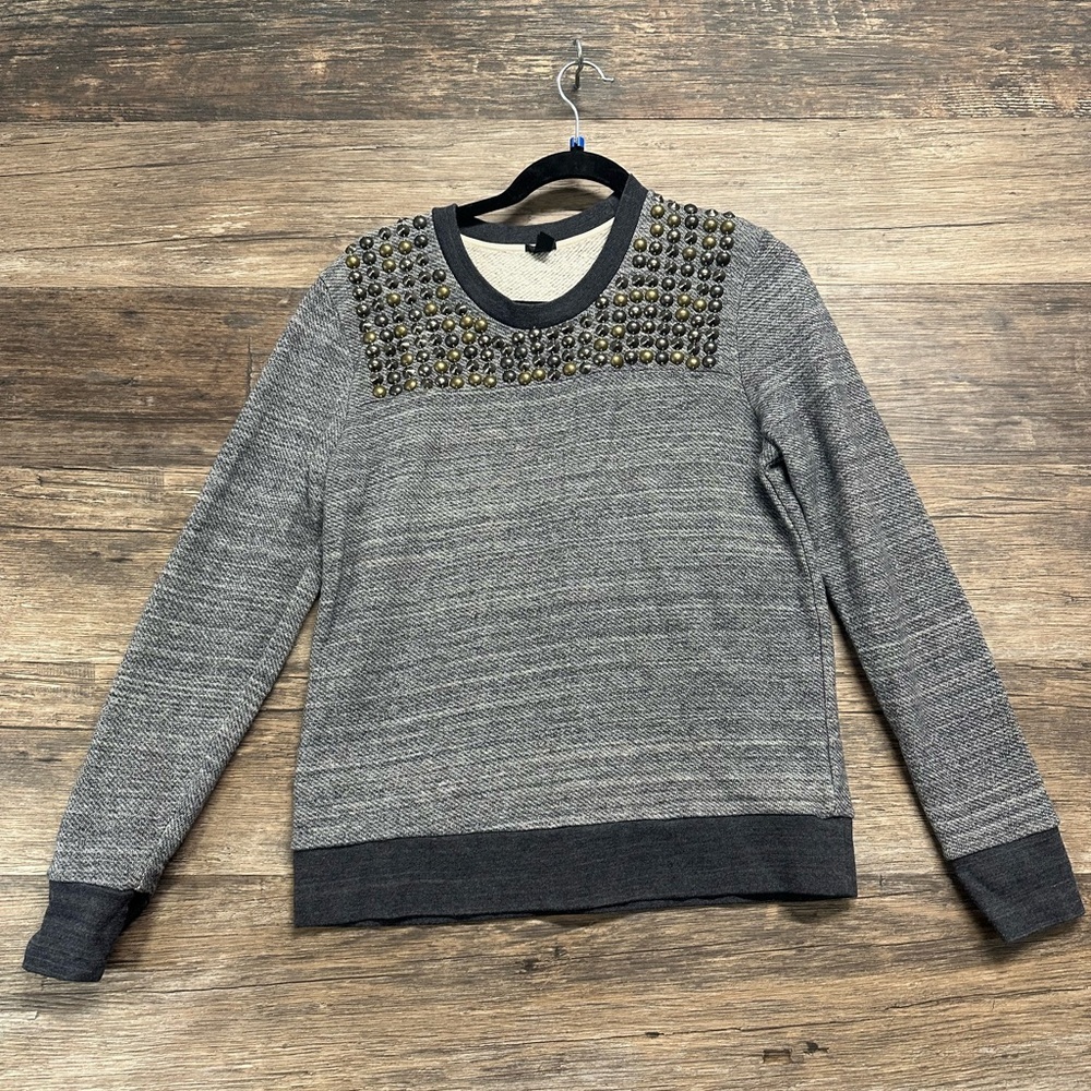 J. Crew Chic Gray Studded Sweatshirt Sweater